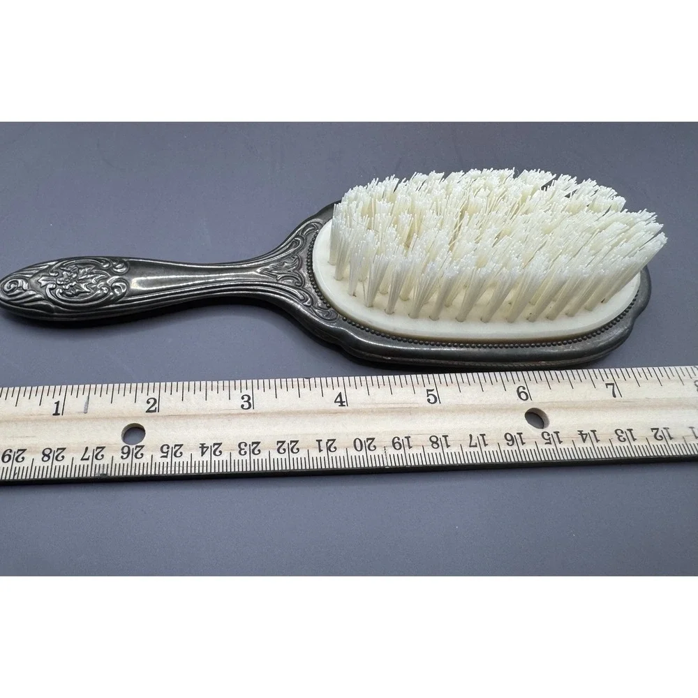 Vintage 3 Piece Silver Plated Vanity Set Ornate Heavy Hand Mirror Comb & Brush